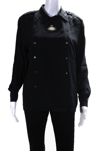 Les Copains Women's Collar Long Sleeves Button Down Shirt Black Size M