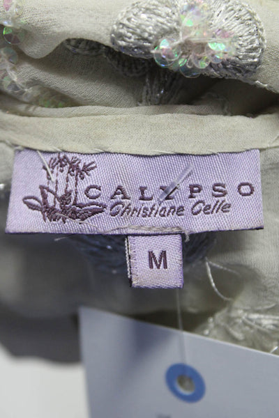 Calypso Christiane Celle Women's V-Neck Sleeveless Sequin Blouse Beige Size M