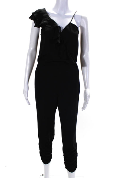 Parker Womens Elastic Sleeveless Ruffled V-Neck Tapered Jumpsuit Black Size 0