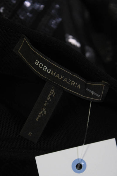 BCBGMAXAZRIA Womens Black Sequins Crew Neck Sleeveless Pencil Dress Size S