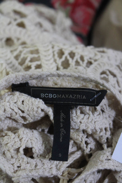 BCBGMAXAZRIA Womens Brown Open Knit Lined V-Neck Short Sleeve Shift Dress Size S