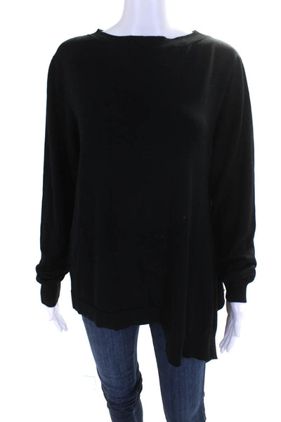 Marni Womens Crew Neck Asymmetrical Hem Tunic Sweater Black Wool Sized IT 46