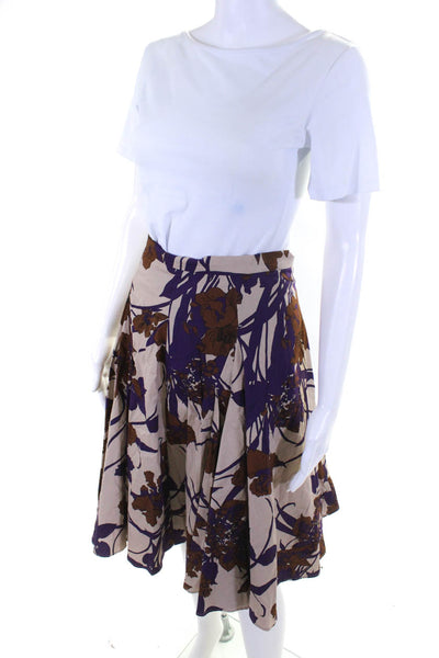Max Mara Womens Back Zip Floral Printed Flare A Line Skirt Brown Purple Size 4
