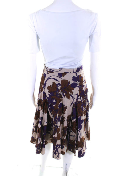 Max Mara Womens Back Zip Floral Printed Flare A Line Skirt Brown Purple Size 4