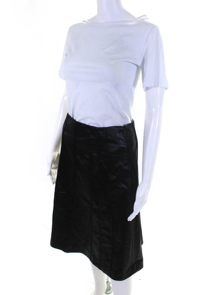 Heike Womens Back Zip Knee Length A Line Skirt Black Cotton Size 4