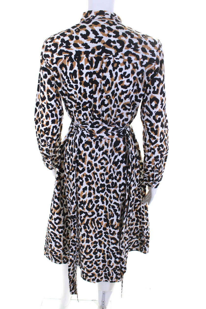 J Crew Womens Button Front Collared Leopard Shirt Dress White Black Br -  Shop Linda's Stuff