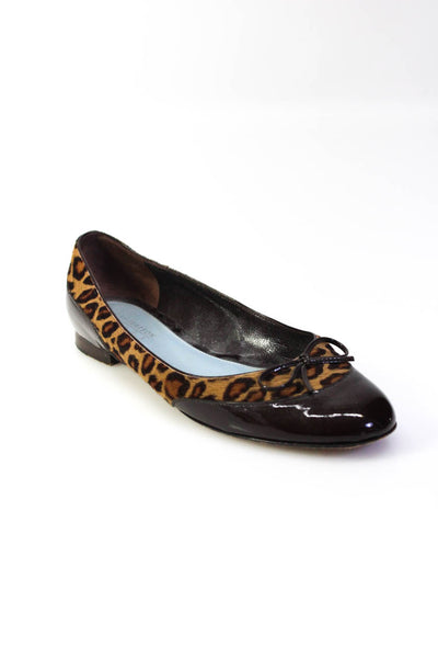 Lambertson Truex Womens Bow Leopard Print Leather Ballet Flats Brown Tan Size 8
