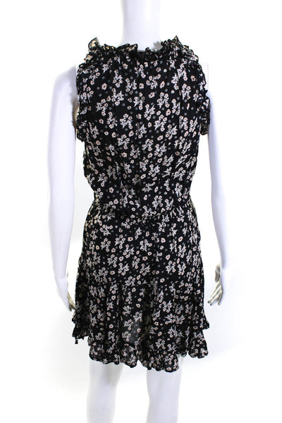 Coolchange Woemns Floral Tassel Tied V Neck Short Dress Black Beige Size XS