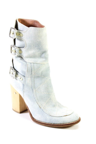 Laurence Dacade Womens Darted Buckle Round Toe Block Heels Boots Blue Size EUR38