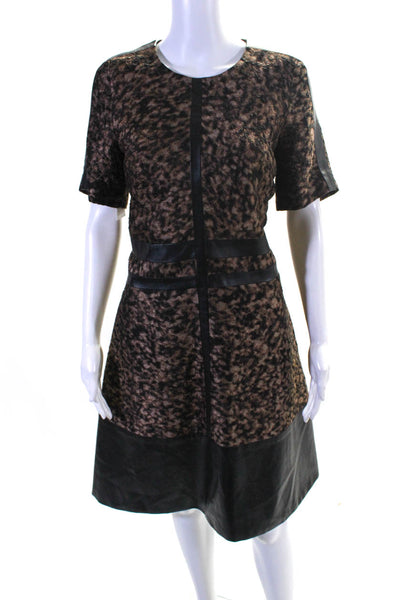 J. Mendel Womens Animal Print Short Sleeves A Line Dress Brown Black Size 8