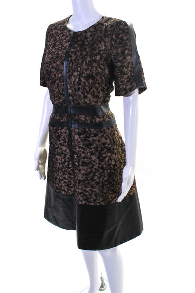 J. Mendel Womens Animal Print Short Sleeves A Line Dress Brown Black Size 8