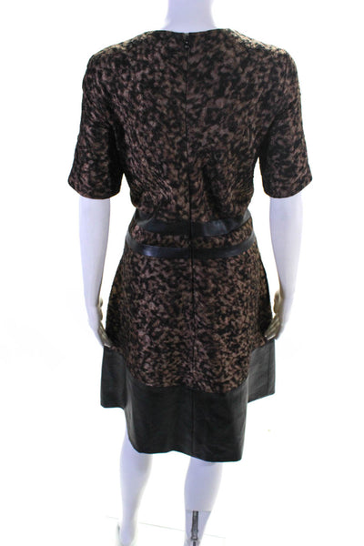 J. Mendel Womens Animal Print Short Sleeves A Line Dress Brown Black Size 8