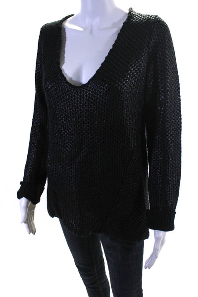 Line Womens Long Sleeves Chunky Knit V Neck Sweater Black Size Medium