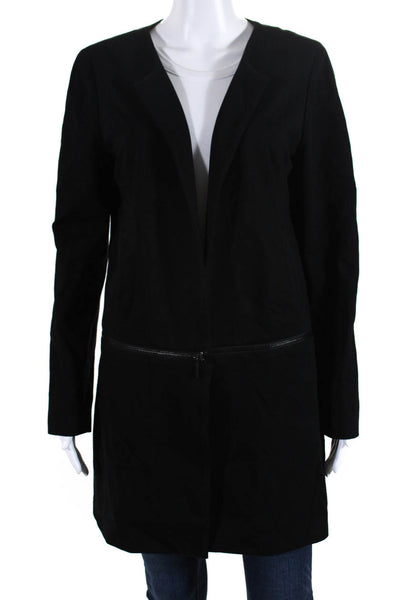 Ecru Womens Zipped Detachable Hem Darted Open Front Long Blazer Black Size M