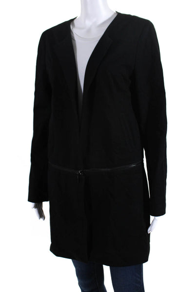 Ecru Womens Zipped Detachable Hem Darted Open Front Long Blazer Black Size M