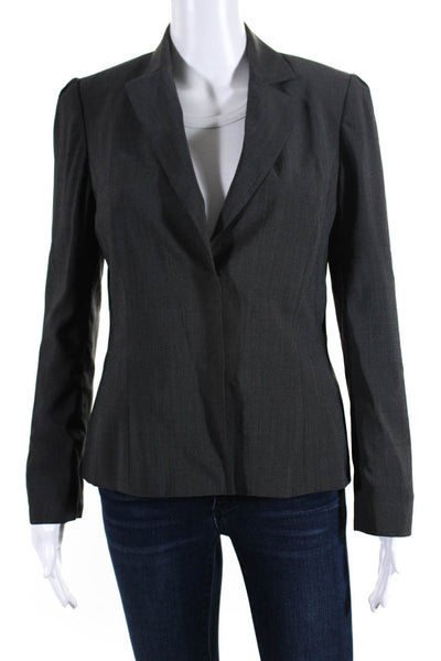 Elie Tahari Womens Striped Collared Snapped Buttoned Darted Blazer Gray Size XS
