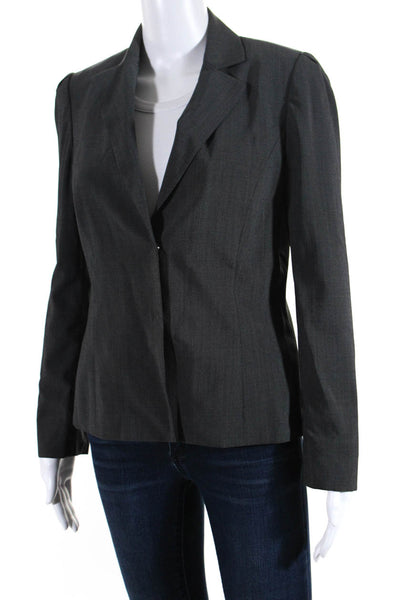 Elie Tahari Womens Striped Collared Snapped Buttoned Darted Blazer Gray Size XS
