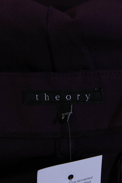 Theory Womens Mid Rise Flat Front Stretch Twill Slim Pants Purple Size 6