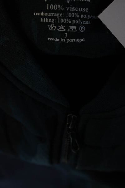 Neiman Marcus Womens Knit Camo Full Zip Puffer Bomber Jacket Blue Size 3