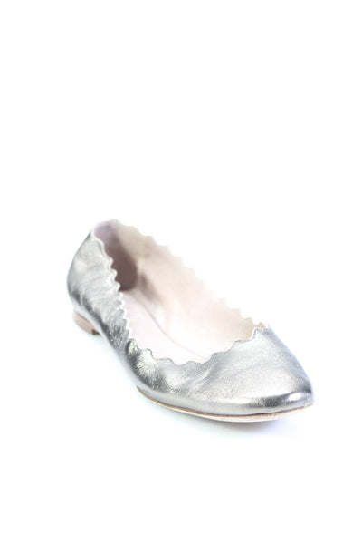 Chloe Women's Leather Round Toe Ballet Flats Silver Size 36