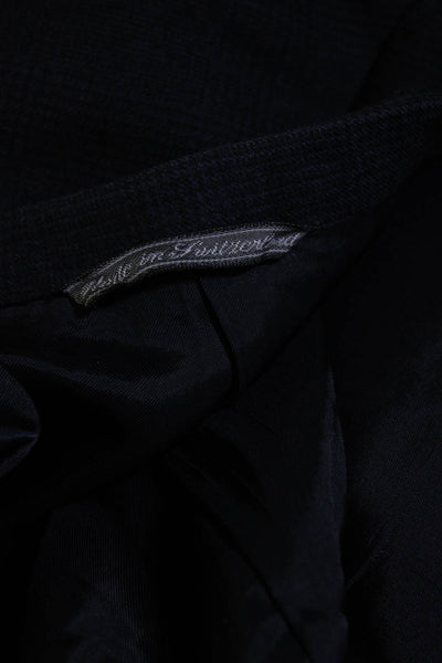 Ermenegildo Zegna Mens Navy Plaid Three Button Long Sleeve Blazer Size 52R