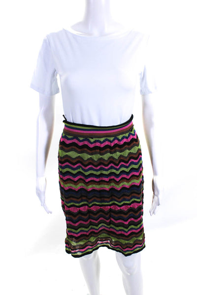 M Missoni Womens Elastic Waist Knit Wavy Stripe Skirt Pink Green Black Size IT42