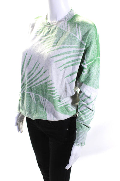Minnie Rose Women's Printed Crewneck Pullover Sweater Green Gray Size M