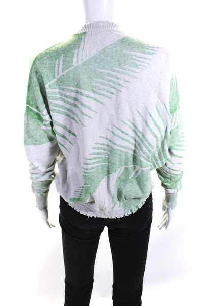 Minnie Rose Women's Printed Crewneck Pullover Sweater Green Gray Size M