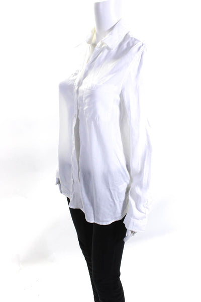 BeachLunchLounge Womens Collared Long Sleeve Button Up Blouse Top White Size S