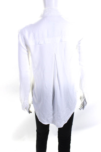 BeachLunchLounge Womens Collared Long Sleeve Button Up Blouse Top White Size S