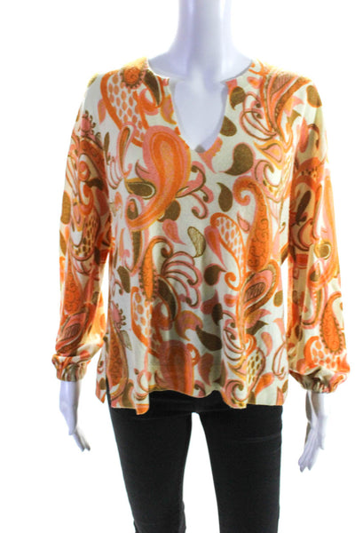 Autumn Cashmere Womens Long Sleeve Paisley Pullover Sweater Top Orange Size S
