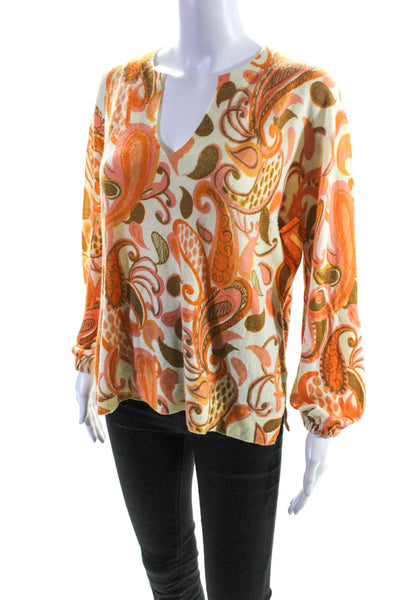 Autumn Cashmere Womens Long Sleeve Paisley Pullover Sweater Top Orange Size S