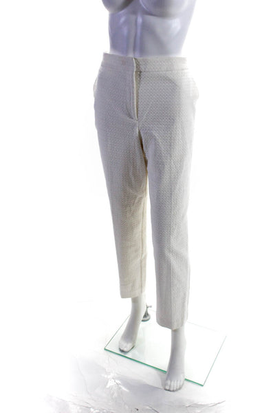 Trina Turk Womens Cotton Textured High Rise Straight Leg Pants White Size 12