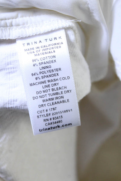 Trina Turk Womens Cotton Textured High Rise Straight Leg Pants White Size 12