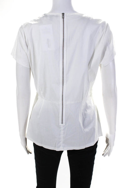 Theory Womens Back Zip Short Sleeve Crew Neck Shirt White Cotton Size Large