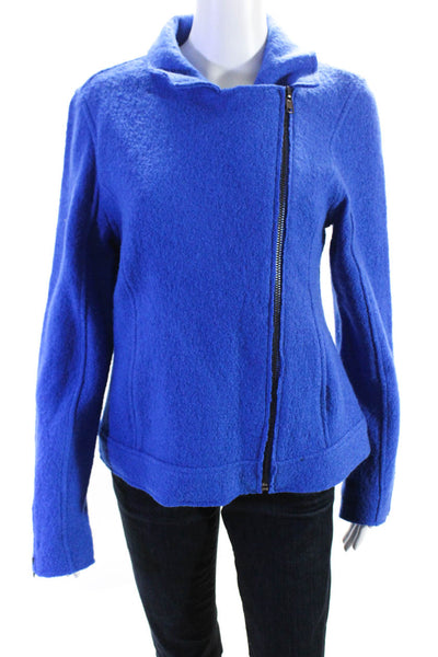 Tahari Womens Wool Darted Zipped Collared Long Sleeve Jacket Blue Size M