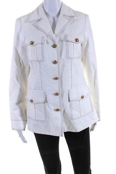 Tesori Womens Cotton Woven Notched Collar Button Up Jacket Coat mWhite Size S