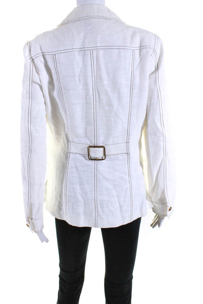 Tesori Womens Cotton Woven Notched Collar Button Up Jacket Coat mWhite Size S