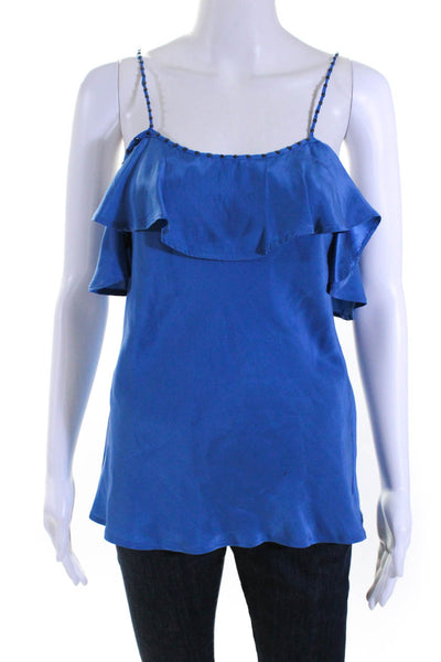 Gold Hawk Womens 100% Silk Off the Shoulder Ruffled Strappy Blouse Blue Size M