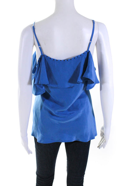 Gold Hawk Womens 100% Silk Off the Shoulder Ruffled Strappy Blouse Blue Size M
