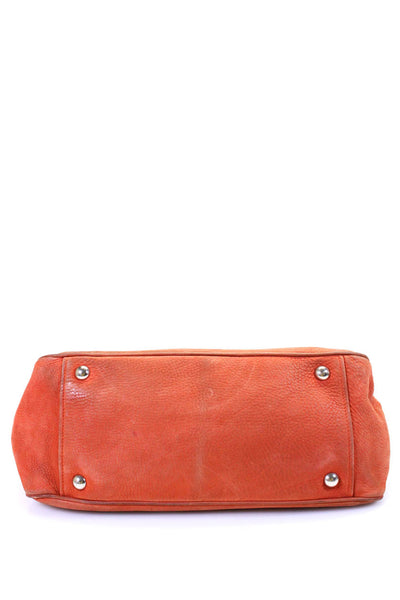 Prada Womens Double Handle Grain Suede Leather Flap Shoulder Handbag Orange