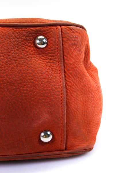 Prada Womens Double Handle Grain Suede Leather Flap Shoulder Handbag Orange