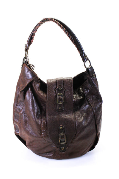 Balenciaga Paris Womens One Strap Buckle Stud Small Bobo Handbag Brown Leather