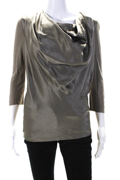 Givenchy Womens 3/4 Sleeve Satin Cowl Neck Shirt Brown Size Small