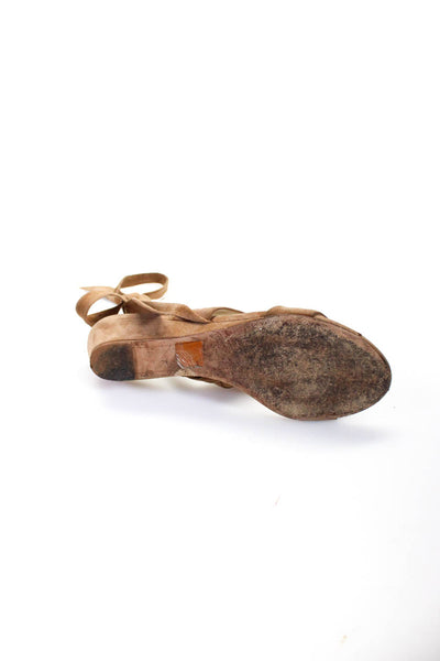 Alexandre Birman Women's Open Toe Strappy Wedge Sandals Brown Size 7