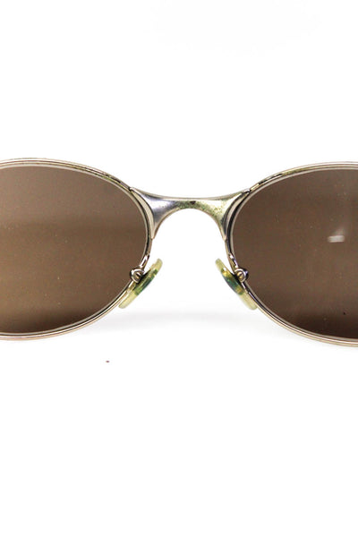 Rochas Womens Metal Frame Oval Sunglasses Black Brown Silver Tone