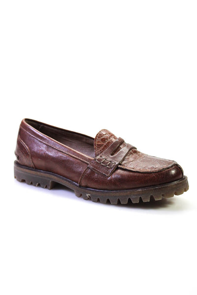St. Moritz Women's Leather Round Toe Flat Loafers Brown Size 7