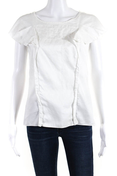 Carolina Herrera Womens Cotton Ruffle Detail Sleeveless Blouse Top White Size 6
