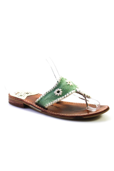 Jack Rogers Womens Woven Open Back Thong Slide On Flat Sandals Green Size 9