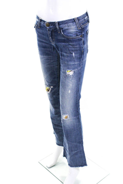 Current/Elliott Womens Distressed Zip Fly Low Rise Flare Jeans Blue Size 24